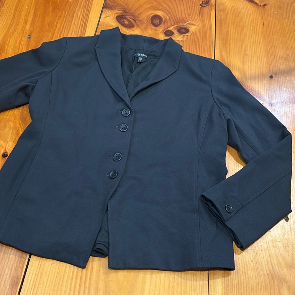 EILEEN FISHER Petite PL Black Ponte Blazer Jacket Back Seamwork Silk Liner